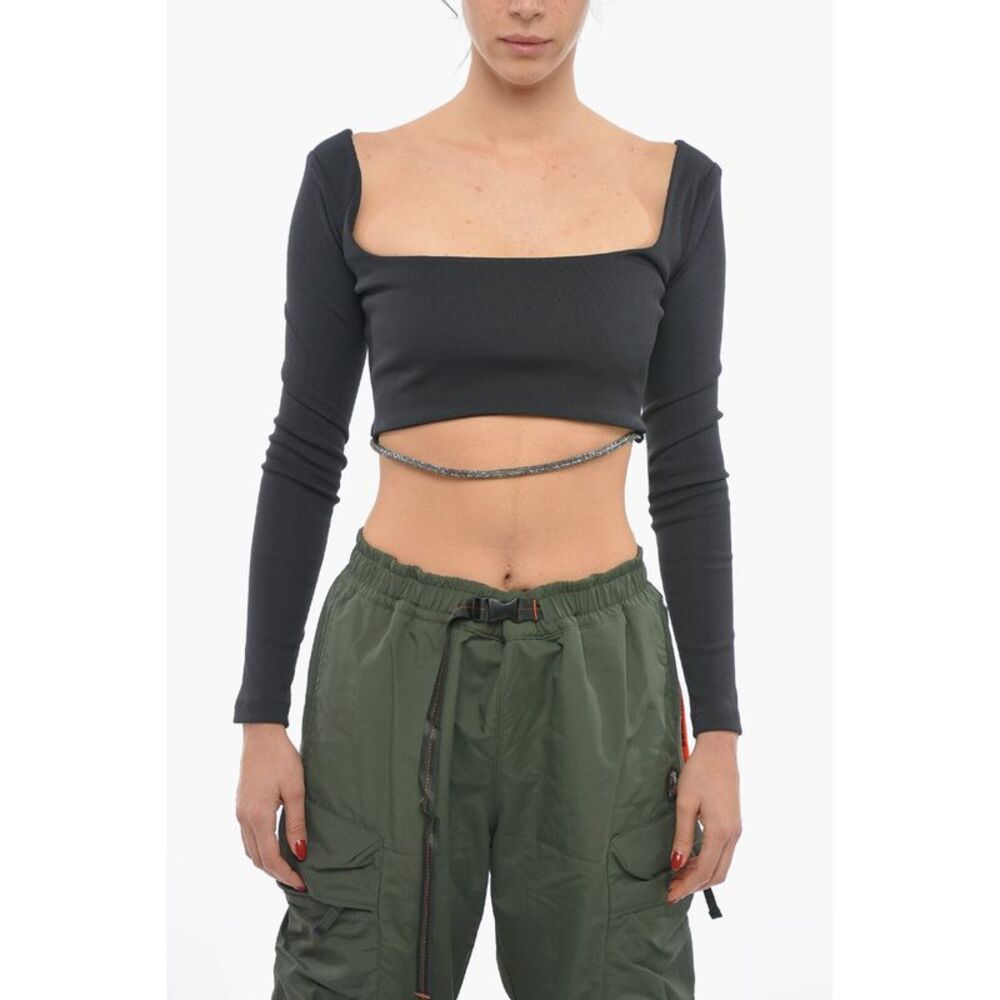 Solid Cropped Top with Square Neck and Removable Glitter Strap